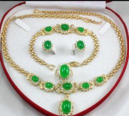 jewelry Free shippingwomen's jewelry green jade yellow gold Earring Bracelet Necklace Ring