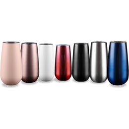 6oz Egg Shaped Cups Wine Glasses Tumblers Stemless Stainless Steel Double Walled Vacuum Insulated Mugs with Lid OOA5971