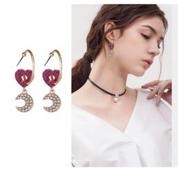 New Moon Heart Shaped Dangle Earrings With Fish Ear Hook Fashion Gold Plated Rhinestone Earrings for Women Party Gifts