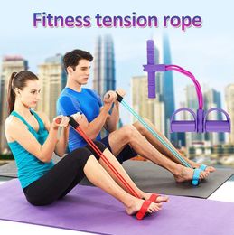 DHL Free Ship Fitness Gum 4 Tube Resistance Bands Latex Pedal Exerciser Sit up Pull Rope Expander Elastic Bands Yoga Pilates Workout FY7009