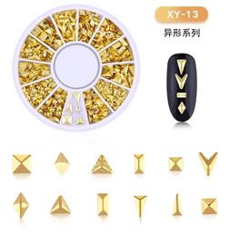 FREE DHL Gold Metal Mixed Design Hollow Studs Nail Rivets Stars bells christmas Snowflake Manicure 3D Nail Art Decoration