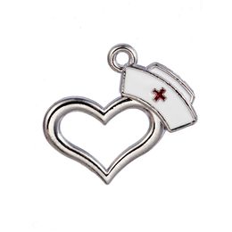 50pcs/lot Alloy Heart Medical RN Hat Dangle Charms Enamel Nurse Cap Pendant Charms For DIY Bracelet Necklace Fashion Jewellery YD0041