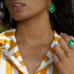 Bohemia 2018 gold Colour green stone statement chain necklace choker fashion Jewellery for women elegance gift stylish Jewellery