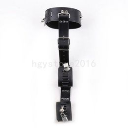 Bondage Faux Leather Locked Neck to Arm Bondage armbinder Restraint Collar Wrist Cuffs A675