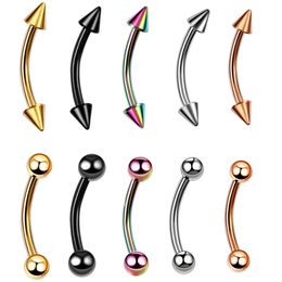 16g Colorful Spike&Ball Curved Eyebrow Barbell Piercing G23 Titanium Banana Ear Cartilage Tragus Piercing Jewelry