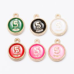 DIY Retro Charms Women Alloy Accessories Multicolor Drop Oil Round Number 5 Pendant Necklace Jewellery Accessories