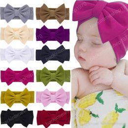 Baby Girls Rabbit Ears Bowknot Elastic Headbands Children Solid Colors Hairbands Kids Bow Headwear Hair Accessories