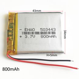 3.7V 800mAh Lithium Polymer Li-Po Rechargeable Battery For Mp3 MP4 DVD PAD mobile phone GPS power bank Camera E-books recoder Model 503443