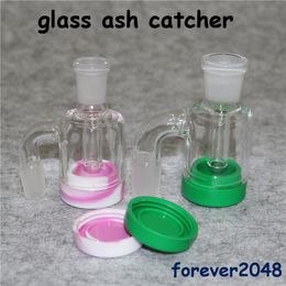 Top Thick Glass Ash Catcher Bowls Male 14mm 18mm Joint Bubbler Ashcatcher Bong with Silicone Container