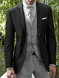 Fashion Black Groom Tuxedos Peak Lapel Groomsmen Wedding Dress Excellent Man Jacket Blazer 3 Piece Suit(Jacket+Pants+Vest+Tie) 666