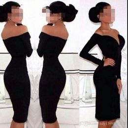 Black Long Sleeves Short Cocktail Dresses 2019 Sexy Off Shoulder Little Black Dresses Saudi Arabic Prom Party Gowns Vestidos de Curtos 1229