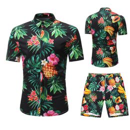 Fashion Men Outfit Set Tropical Vintage Printed Short Sleeve Shirt Shorts Suit Summer Beach Casual Clothes Men Ropa Hombre M61238v