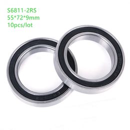 10pcs/lot S6811-2RS S6811RS ABEC-5 Stainless steel Thin Deep Groove Ball bearing 55*72*9mm Double Rubber cover 55*72*9mm