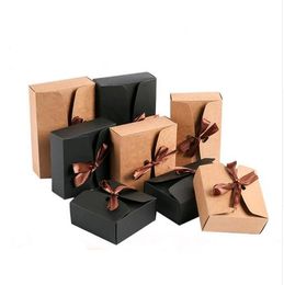 20pcs Brown Kraft Cardboard Boxes Large Gift Packaging Paper Box With Ribbon
