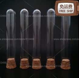 Wholesale- 20PCS 12x100mm Plastic Test Tube With Cork Stopper round bottom
