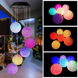 LED Solar Wind Chime Light Hanging Spiral Lamp Ball Wind Spinner Chimes Bell Lights For Christmas Outdoor Home Garden Decor