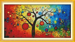 The Money Tree Scenery colorful home decor painting ,Handmade Cross Stitch Embroidery Needlework sets counted print on canvas DMC 14CT /11CT