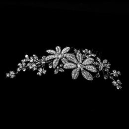 Wholesale-Shine Rhinestone Bridal Hair Jewerly Silver Wedding Hair Comb Accessories Women Headwear Ornaments G410