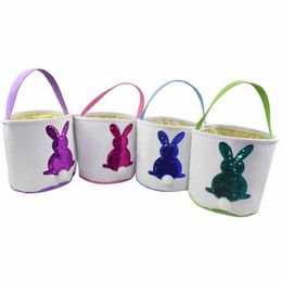 Easter Sequins Rabbit Basket Easter Bunny Bags Rabbit Printed Canvas Tote Bag Egg Candies Baskets Party Favour 4 Colours RRA2595