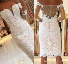 2019 Chic Elegant Off Shoulders Sheath Cocktail Dress Cheap Long Sleeves Holiday Club Wear Homecoming Party Dress Plus Size Custom Make