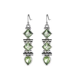 New Green Quartz Long Paragraph Chandelier Earrings LuckyShine Retro Silver Geometric Earrings Wedding Fashion Jewelry for Women's
