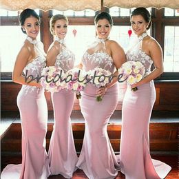 Blush Pink Country Bridesmaid Dresses Tight Halter Mermaid Formal Evening Party Gowns Sleeveless Long Maid Of Honour Boho Dress 2020 Cheap