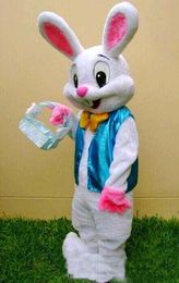 2018 Hot sale Easter Bunny Mascot Costumes Halloween Cartoon Adult Size White Plush Fancy Party Dress