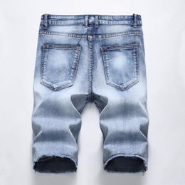 Summer New Biker Moto Mens Denim Shorts Fashion Pleated Zipper Slim Fit Men Jeans Shorts Big size265R