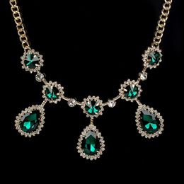Fashion- Vintage luxury royal Green pendant drop Crystal gem crystal necklace female #N027