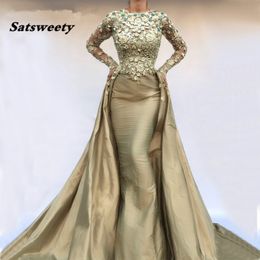 Saudi Arabia Mermaid Evening Dresses Robe De Soiree Kaftan Dubai Moroccan Long Sleeves Lace Taffeta Vintage Formal Gowns