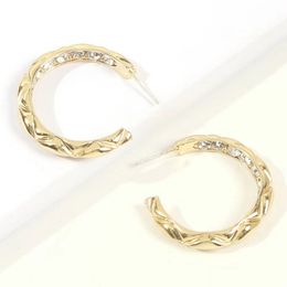 Wholesale-gem C hoop earrings for women luxury designer bling diamond hoops circle huggie earrings zircon gold friend jewelry love gift