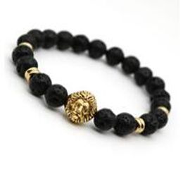 new hot selling agate jewelry lava volcanic stone lion head bead bracelet female male personality alloy lion king
