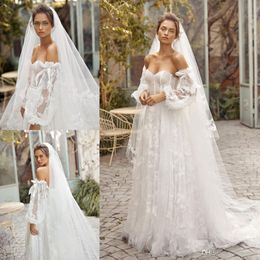 Lihi Hod Romatic Lace Wedding Dresses Appliqued Long Sleeve Off Shoulder Wedding Dress Floor Length Bridal Gowns Robes De Mariée