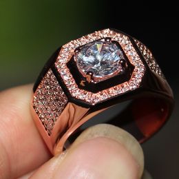 Wholesale-/10/11/12/13 2016 Hot sale Men Jewellery Round cut 8MM topaz 925 sterling silver CZ Diamond Rose gold plated band Ring for love gift