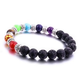 Fashion Natural 8MM Lava Stone Tree of life 7 Chakra Beads Bracelet Diy Aromatherapy Essential Oil Diffuser Bracelet