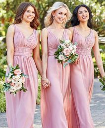 Unique Design V Neck Bridesmaid Dress Chiffon Floor Length Prom Gown for Wedding Party Maid Of Honour Dresses