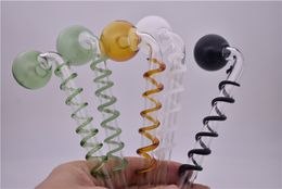 Coloured head pyrex oil burner pipe Colourful spiral oil pipe thick heady glass oil rig water pipe for smoke tube--14cm