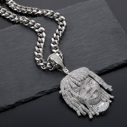 Personality Mens Hip Hop Necklace Silver Color Full CZ Cartoon Pendant Necklace with Cuban Chain for Men Hot Gift