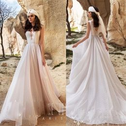 new bohemian wedding dresses deep v neck lace appliqued a line sweep train boho wedding gowns custom made beach bridal dress