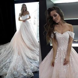 2020 New Luxury A Line Wedding Dresses Sweetheart Off Shoulder Lace Appliques Beaded Open Back Plus Size South African Formal Bridal Gowns