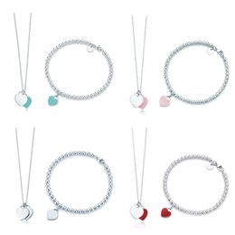Original 100% 925 Sterling Silver Fashion Classic DIY Love Necklace Bracelet Set Multicolor Optional Woman Jewelry Free Shipping