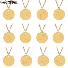 Vecalon Unique 10 Style constellation Pendant Stainless Steel Party Pendants with Necklace for Women Men Jewellery Birthday Gift