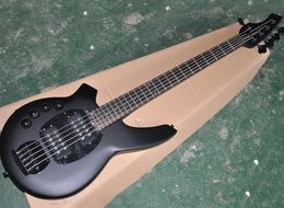 Factory wholesale left handed 5 strings matte black music electric bass with 2 pickups,rosewood fretboard,black pickguard