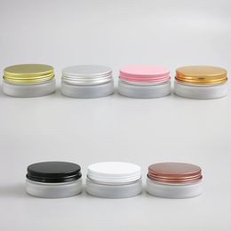 24 x 50g Travel Refillable Empty Frost PET Plasstic Cream Jar Pot Containers With Metal Lids PVC Pad 50cc 50ml
