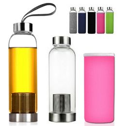 550ml Universal BPA Free High Temperature Resistant Glass Sport Water Bottle With Tea Filter Infuser Bottle Jug Protective Bag YD0482