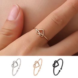 New Korean Cute Opening Twisted Knot band Heart Rings For Girl Minimalsit Rose Gold Silver Black Slim Love