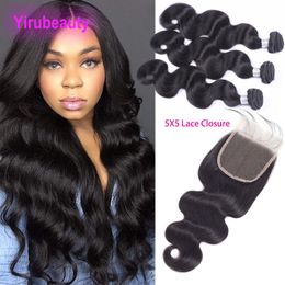 Peruvian Virgin Hair 3 Bundles With 5X5 Lace Closure 4 Pieces/lot Body Wave With Closures Baby Hairs With Bundle