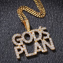 Hip-hop Zircon Letter Pendant Necklace Gods Plan Men's Pendant Gold Silver Plated Pendant New