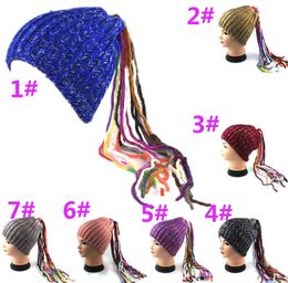 cap with ponytail wig UK - Adult winter warm hat knit Wig ponytail Hat Slouchy Crocheted Beanie Hippie Knitted Stretchy Hat Bonnet Autumn Winter cap DA055