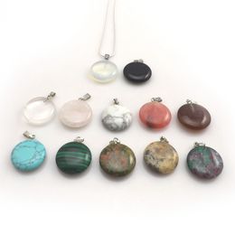 Mixed Lot Natural Stone Round Shape Pendant Silver Colour Chain Necklaces For Women 12pcs/lot